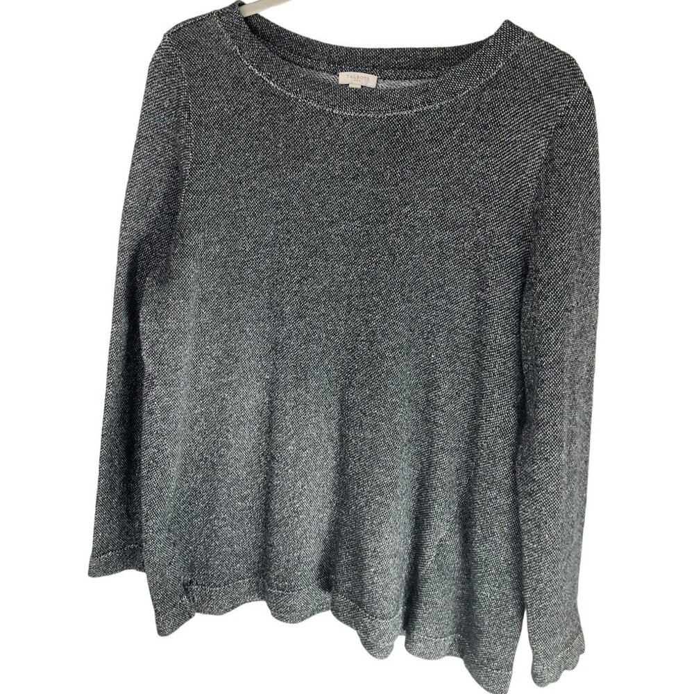 Talbots Womens Sz XL Sweater Gray Black Metalic Pullover Knit Glam Cotton Bl